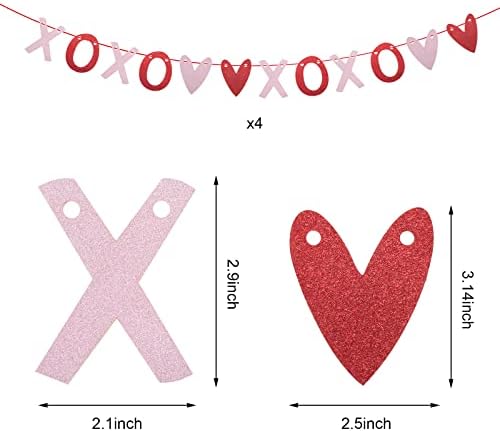 עיצוב יום האהבה גרלנד לבין - 4 מיתרים, ללא DIY | זר לב מורגש לקישוטים ליום גלנטינים | קישוטי ולנטיין באנר של